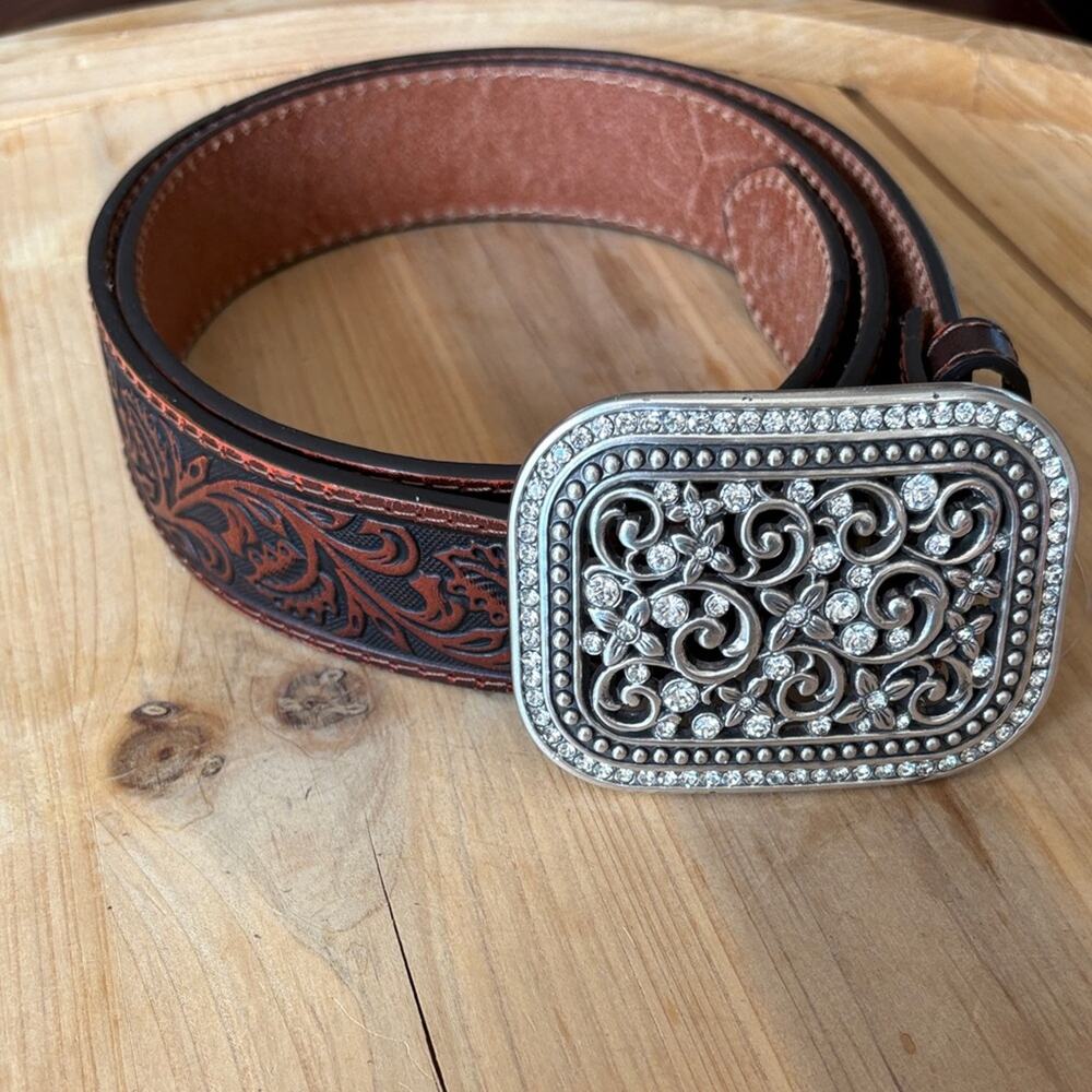 Ariat Dark Brown Rhinestone Filagree Leather Western Belt and Buckle